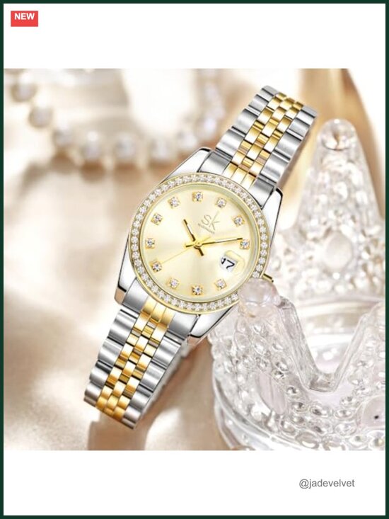 Women\'s Crystal Accented Calendar Watch, Alloy Steel Band, Quartz main image 5